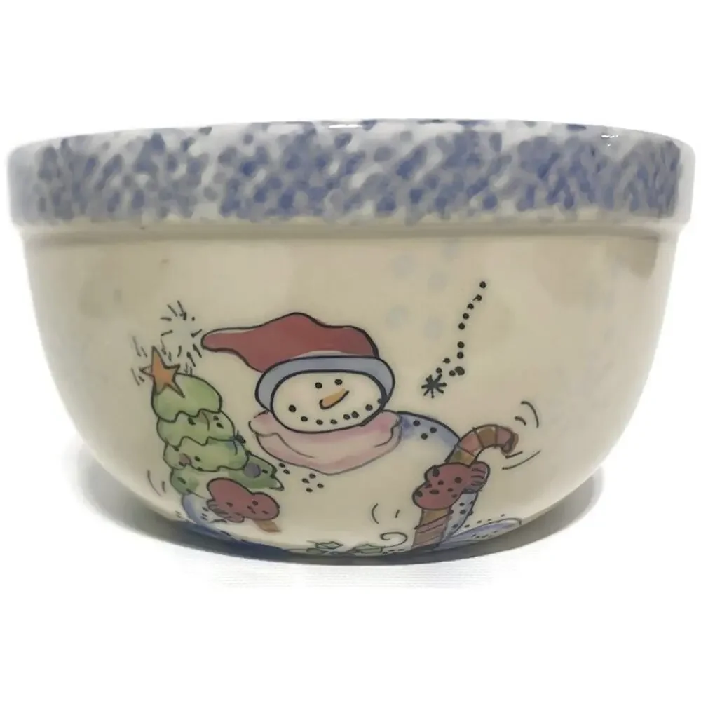 Vintage Stoneware Nesting Bowls Snowman Holiday Winter Vital Unit Set of Three